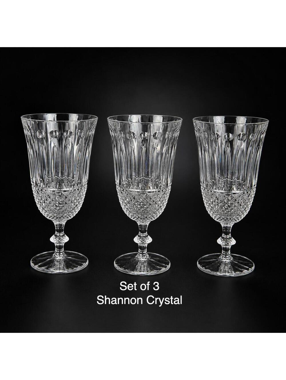 Vintage Shannon Crystal Set of 3 Lead Crystal Water Goblets 7.5"- No Box